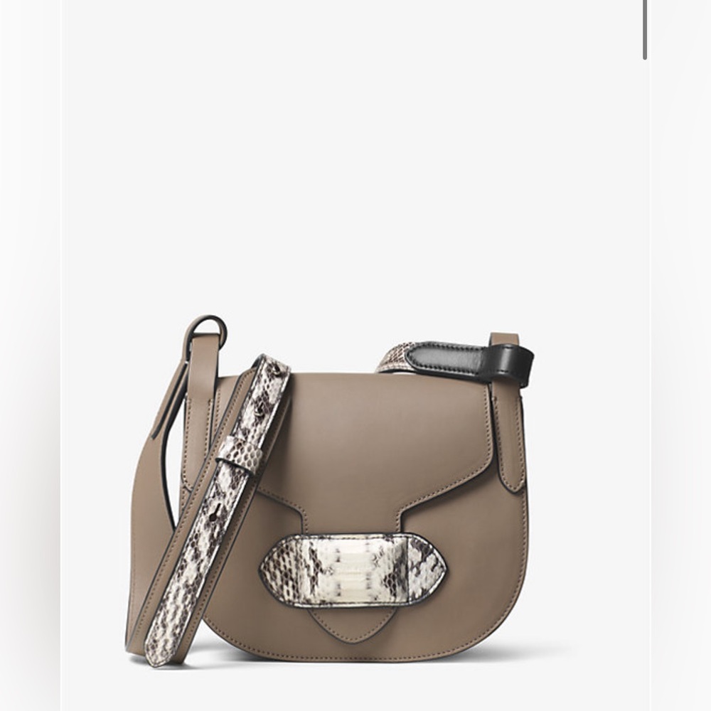 Michael Kors Collection Daria Small Leather and Snakeskin Saddlebag, NWT